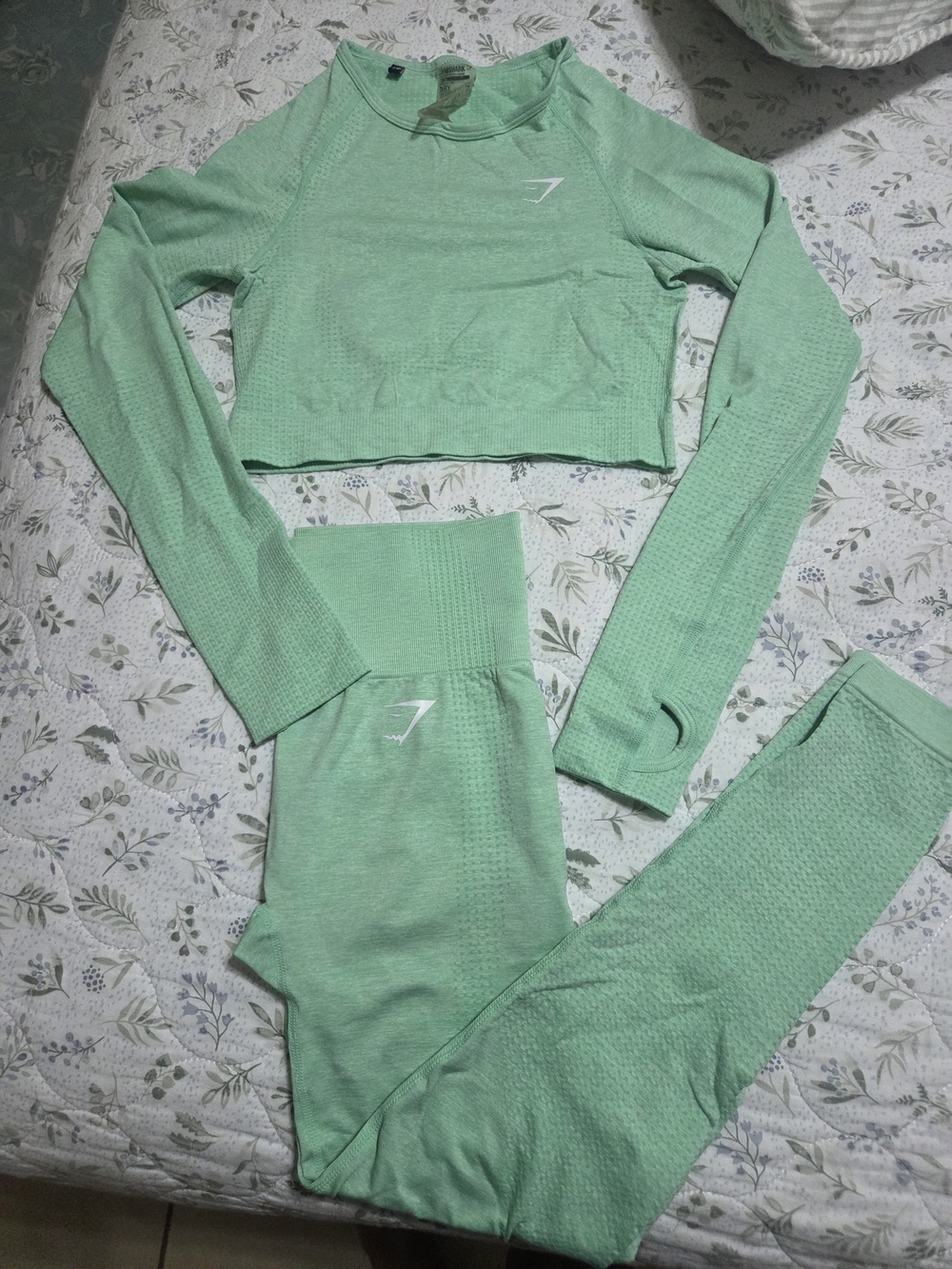 Gymshark Mint Seamless Long Sleeve Crop Top & Leggings Set